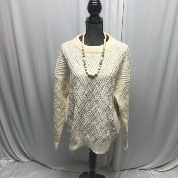 Epretty Cream Textured Knit Pullover Sweater Womens Size Large Long Sleeve NEW - Picture 1 of 9